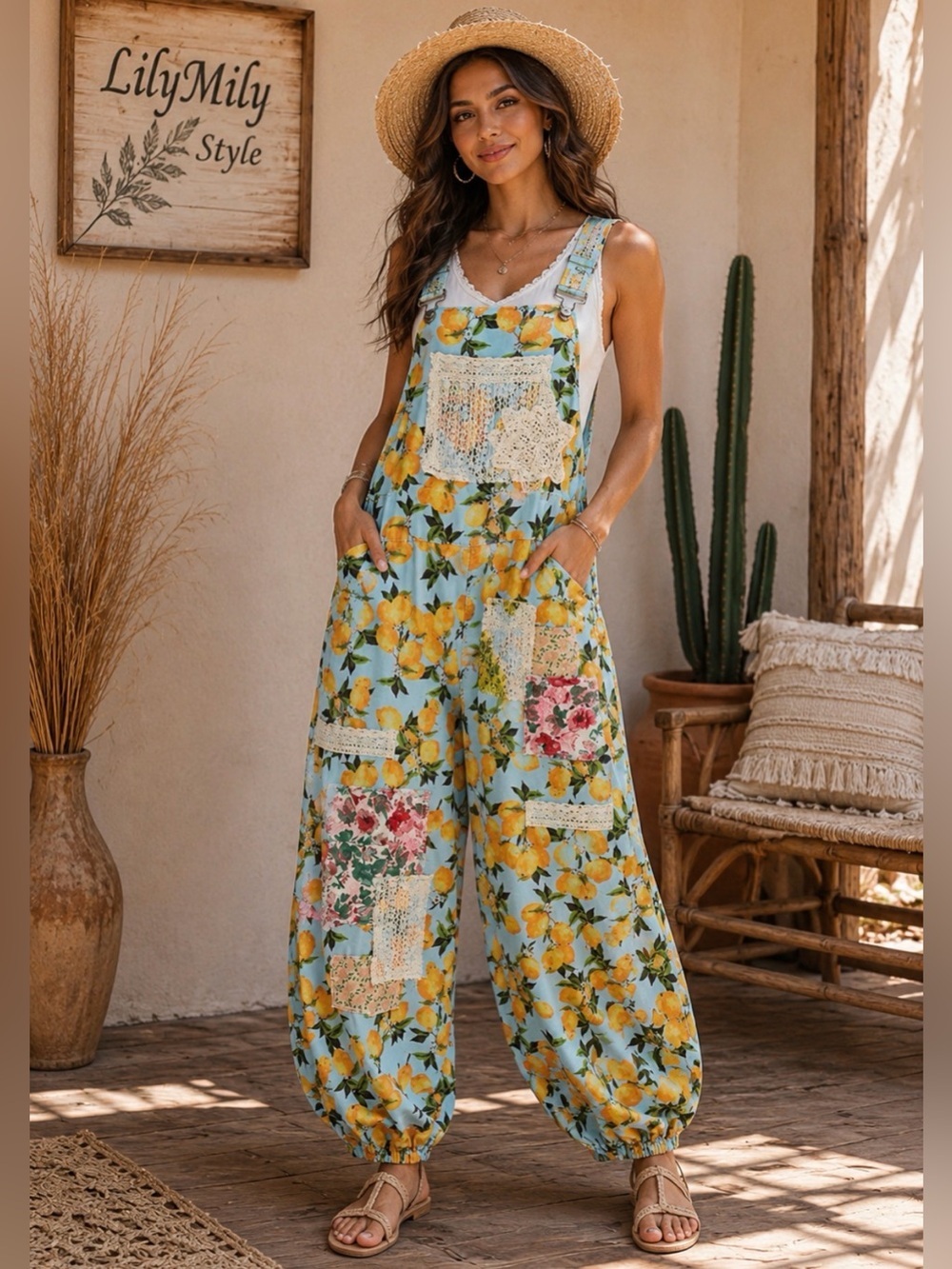 POL Summer/Spring Collection Laced Patchwork Overalls Detailing